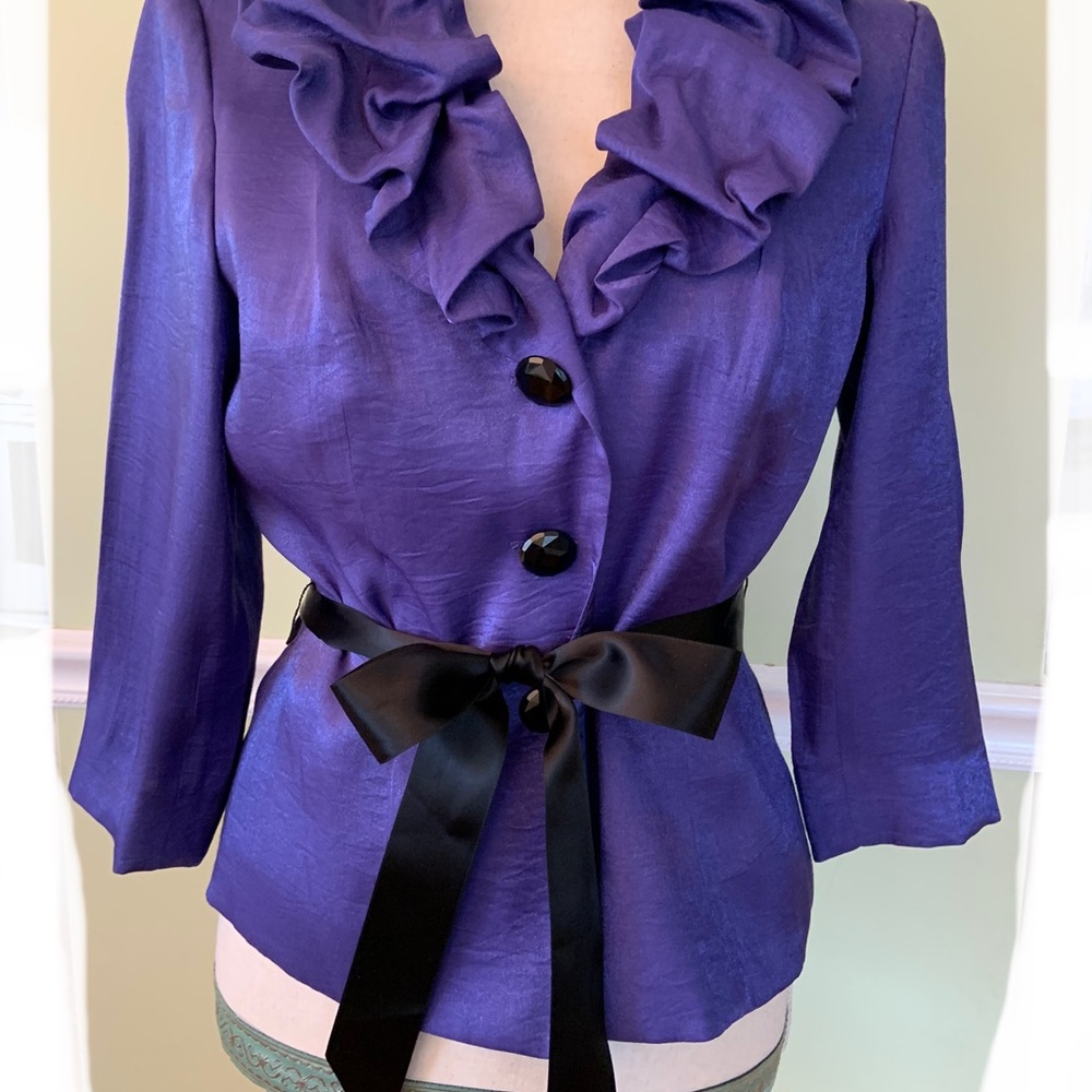 Adriana Papell Shimmering Purple Dressy Jacket - Picture 8 of 9
